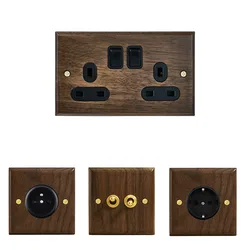1/2/3/4gang1/2way European Vintage Passage Wall Light Solid Wood Brass Toggle Panel Switch Power Outlet, Antique Home Decor