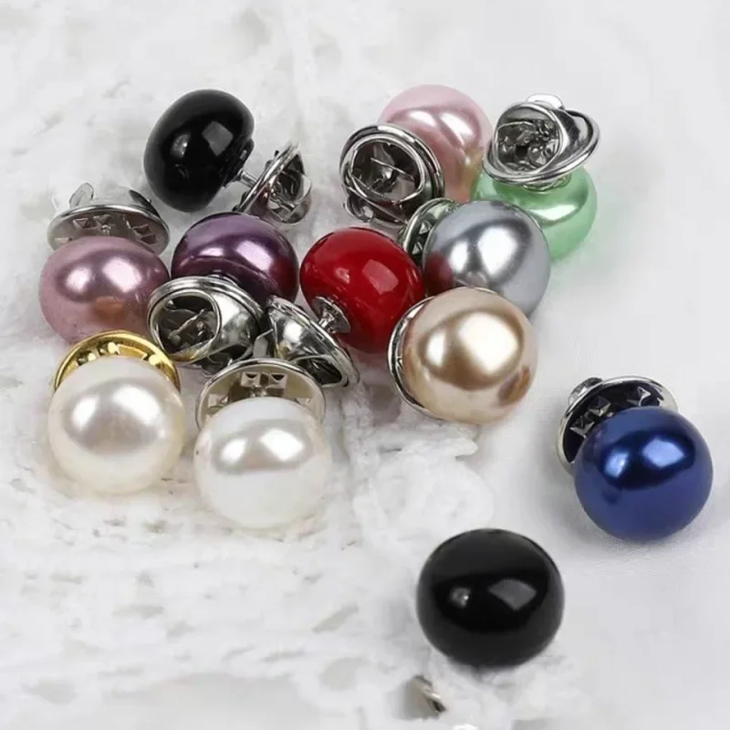 10Pcs Women Shirt Brooch Buttons Brooch Set Colourful Lapel Pin Shirt Sweater Pearl Brooches Pin Free Sewing Clothing Accessorie