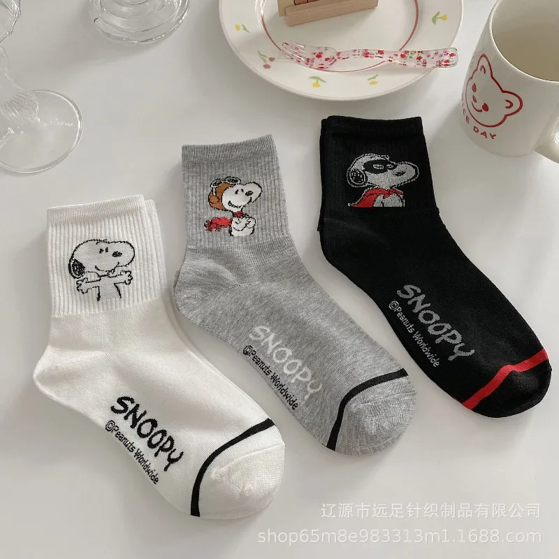 

6Pcs Snoopyed Cute Cartoon Japanese Style Long Socks for Girls Fashion Anime Pattern Crew Socks Soft Breathable Cotton Stockings