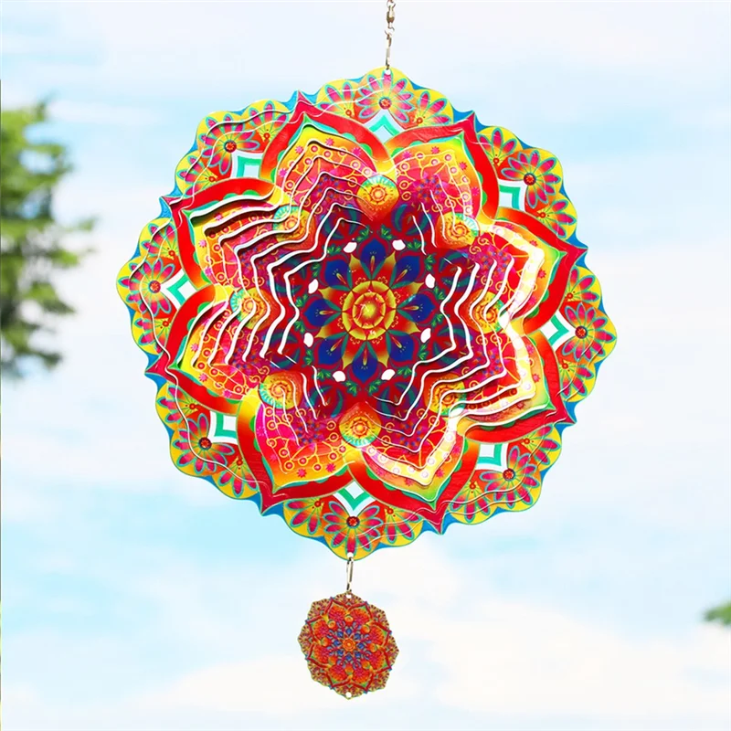 Mandala Wind Chime 3D Rotating Wind Chimes Luxury Art Garden Hanging Outdoor Decoration for Ornaments