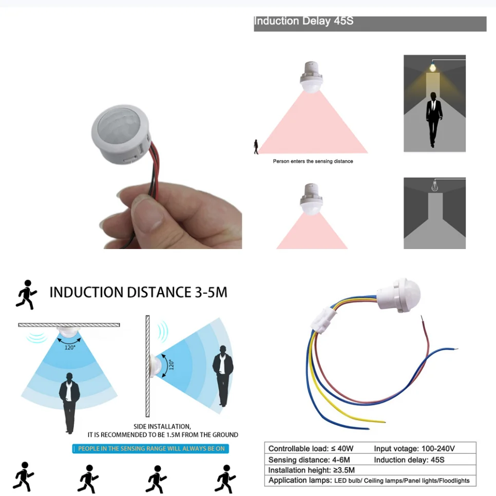 9V-60V 110V-220V Led Gevoelige Nachtlampje Thuis Indoor Outdoor Infrarood Licht Motion sensor Detectie Automatische Sensor Schakelaar