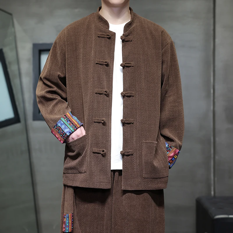 

Corduroy Jaet Men's Large Size Zen Tea Sle Printed Ethnic Wind New Chinese Sle Tang Costume Hanfu Outerwear Coat