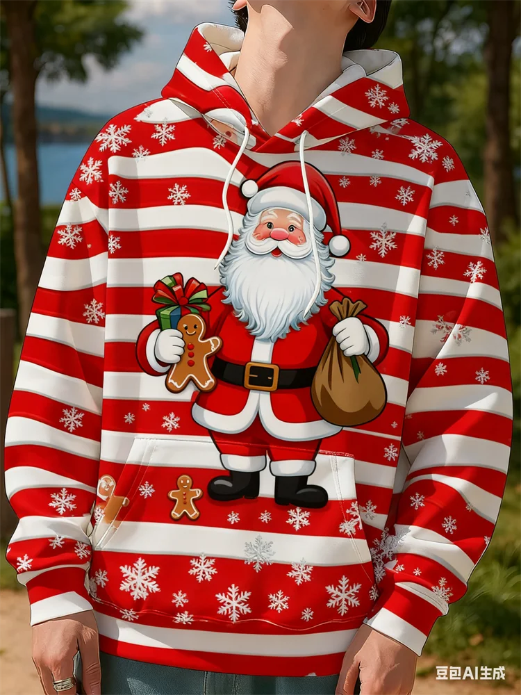 

Funny Santa Claus Stripes Printed Men's Sweatshirts 3D Christmas Snowman Pattern Hoodies New Year Carnival Party Unisex Clothing