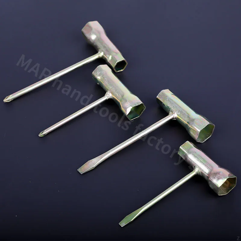 Chiave a bussola con intaglio e testa a croce candela a forma di T Mini chiave multifunzione in acciaio al carbonio sega a catena tosaerba