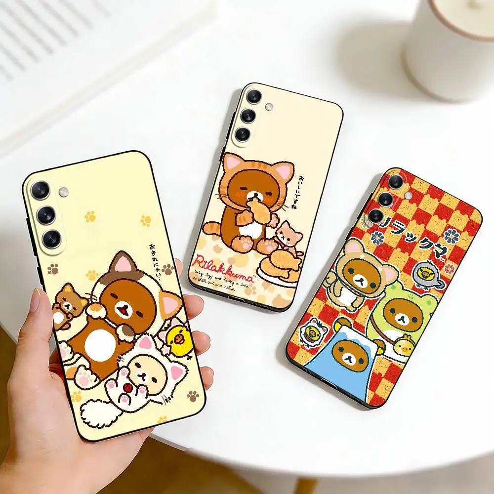 Cute R-Rilak-kuma Bear Phone Case For Samsung Galaxy A73,A72,A71,A70,A53,A52,A51,Others Soft Black Cover