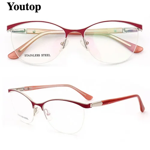Gafas ópticas Retro para mujer, montura de gafas de ojo de gato, Gafas de Metal graduadas, gafas de media llanta, tortuga roja