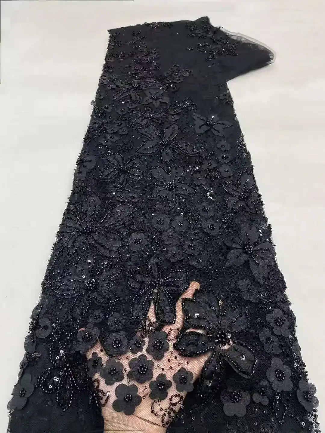 

African Lace Fabric Sequins Beaded Embroidery Groom Nigerian Bridal High Quality French Tulle Lace Fabric For Wedding Party