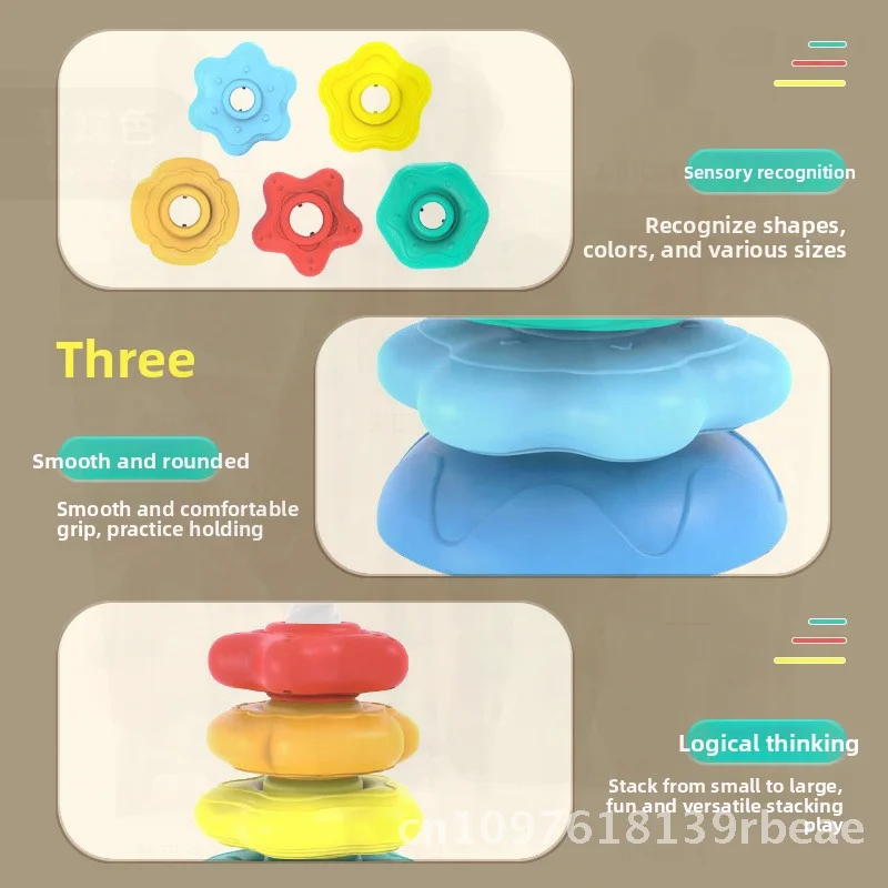 Educational Rainbow Rotating Tower Stacking Toy with Music for Babies 1-2 Years Old Early Learning Color & Shape Development