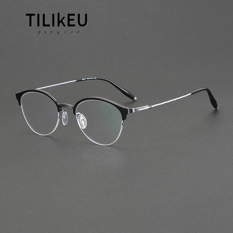 

New Trend Pure Titanium Oval Semi-Rimless Glasses Frame Men Designer Exquisite Screwless Temple Half Frame Women Eye Glasses