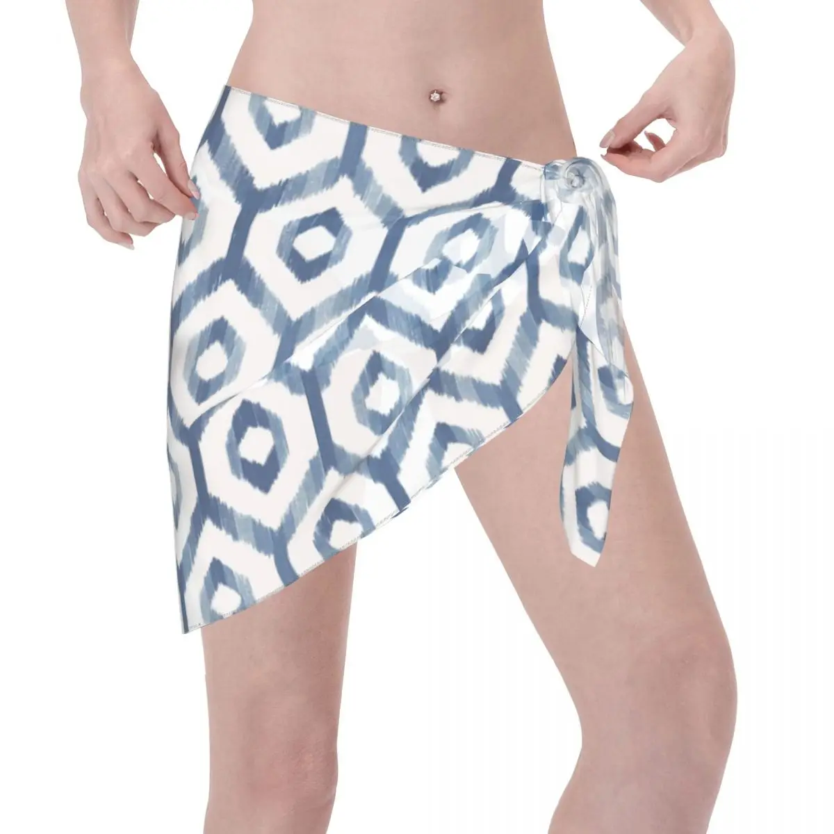 Personalizado para roupa de banho abstrata azul hexagonal arte feminina curto sarongs praia envoltório feminino praia bikini envoltório geométrico
