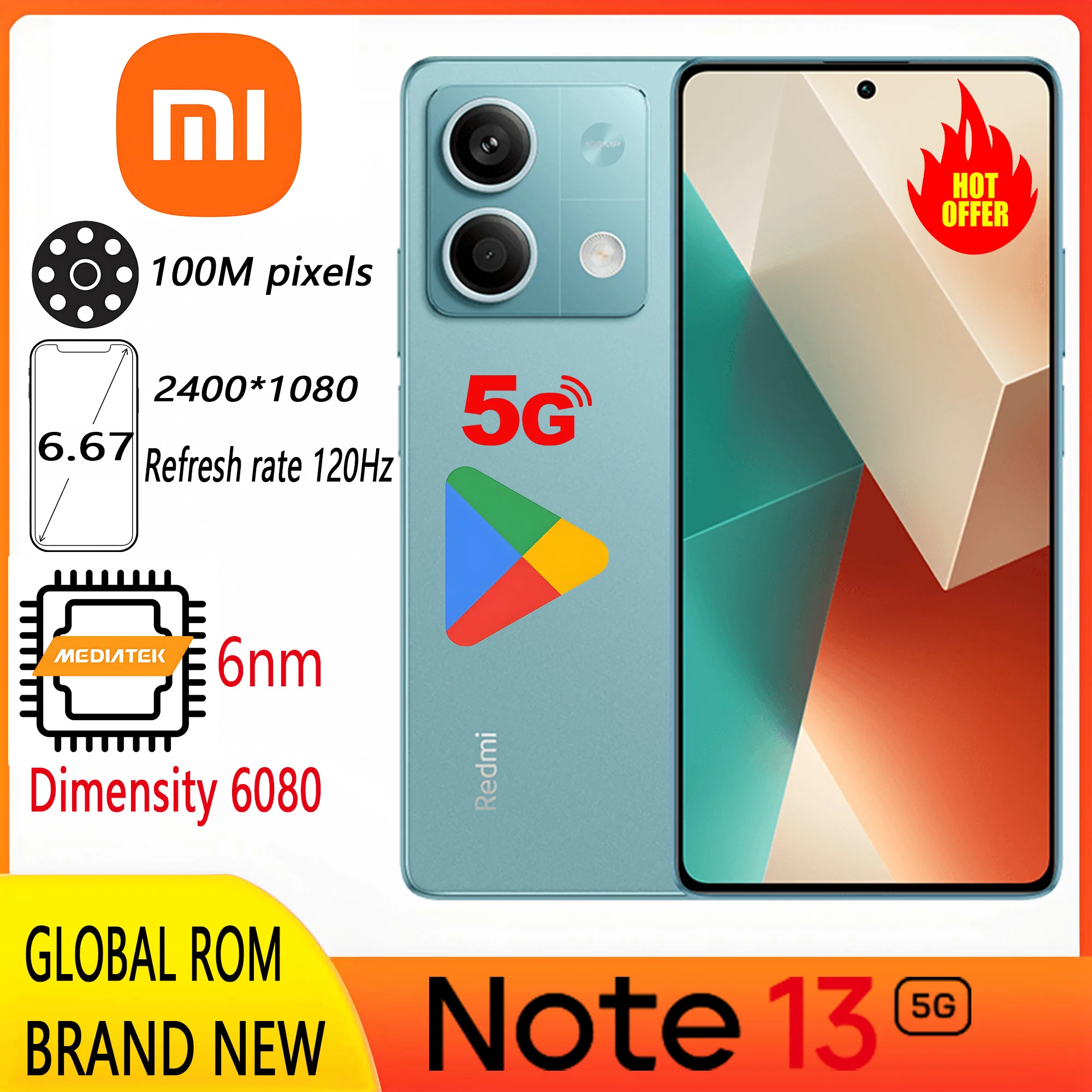Original Global version Xiaomi Redmi Note13 5G Smartphone 256GB Dimensity 6080 Ultra 120Hz AMOLED 100MP Camera 5000mAh