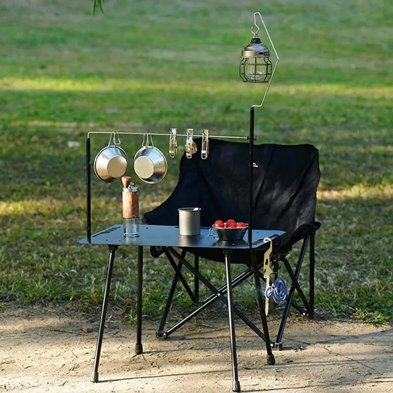 Outdoor Camping Table Lantern Stand Portable L-Shaped Desk Organizer Cookware Rack Hanging Light Fixing Stand Holder Detachable