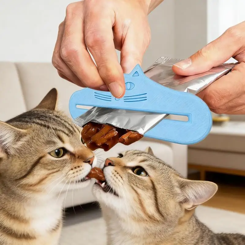 2Pcs Cat Face Style Pet Food Squeezer Cat Treat Paste Tube Dispenser Tool Wet Food Pouch Squeezer For Cat Dog Pet Snack Feeding