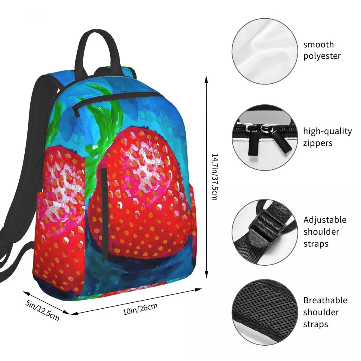 Strawberry Design Backpack Student BookBag Children School Bag Computer Shoulder Bags Men Women