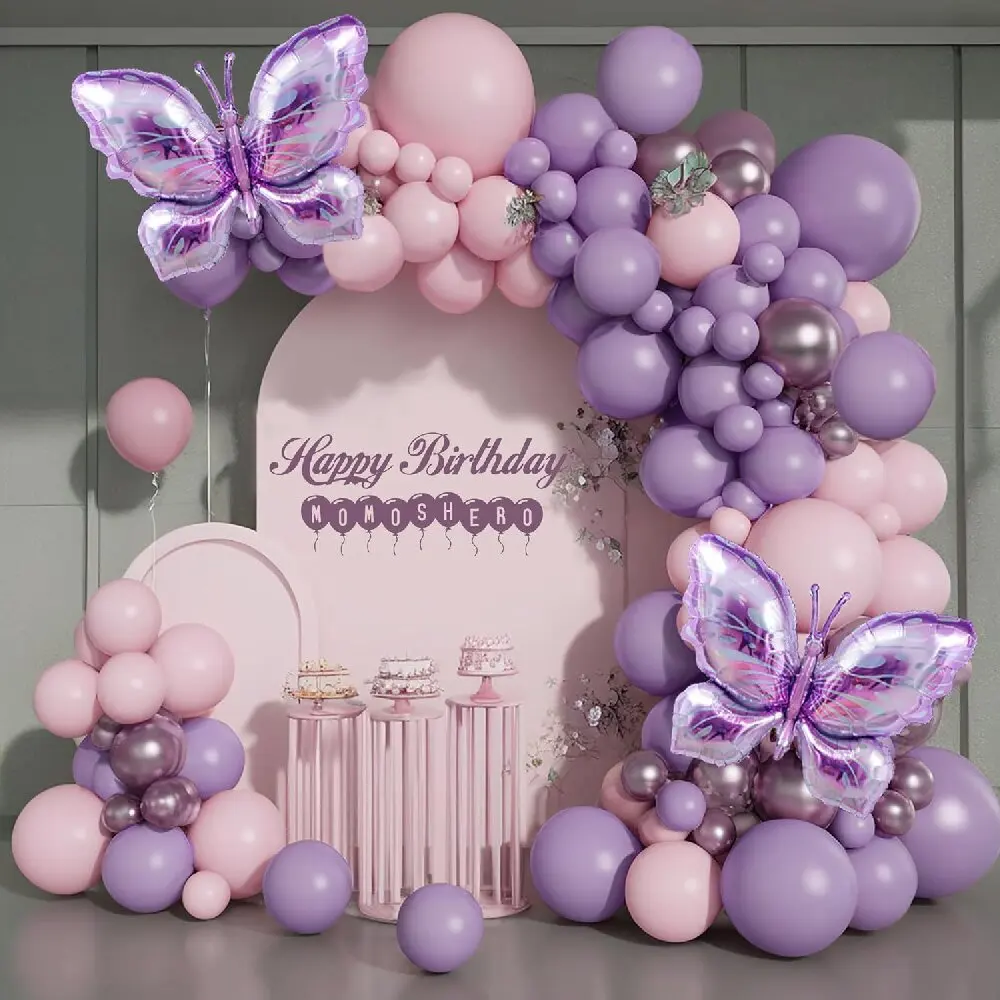 Rosa-Lila Schmetterling Ballon-Set, Partydekoration für Geburtstage, Babypartys, Foto-Hintergründe und Festliche Innendekoration