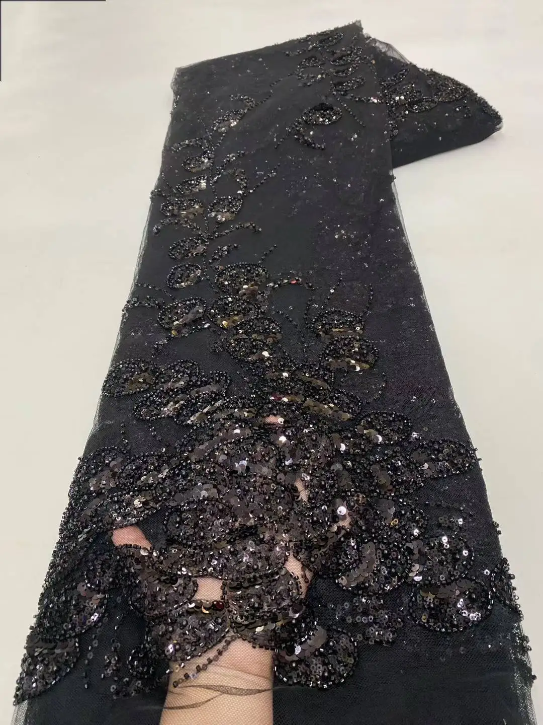 

Fashion French Mesh 3D Flowers Embroidery Beadeds Lace Fabric Luxury Beads African Nigerian Fabric For Wedding Dress TT00