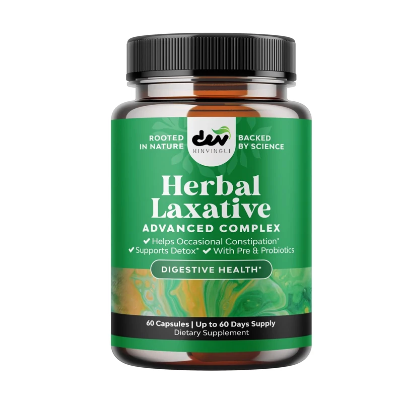 Cápsulas de hierbas que contienen probióticos -incluidas hojas de senna, Plantago asiatica, Aloe vera - para la salud intestinal, 60 cápsulas