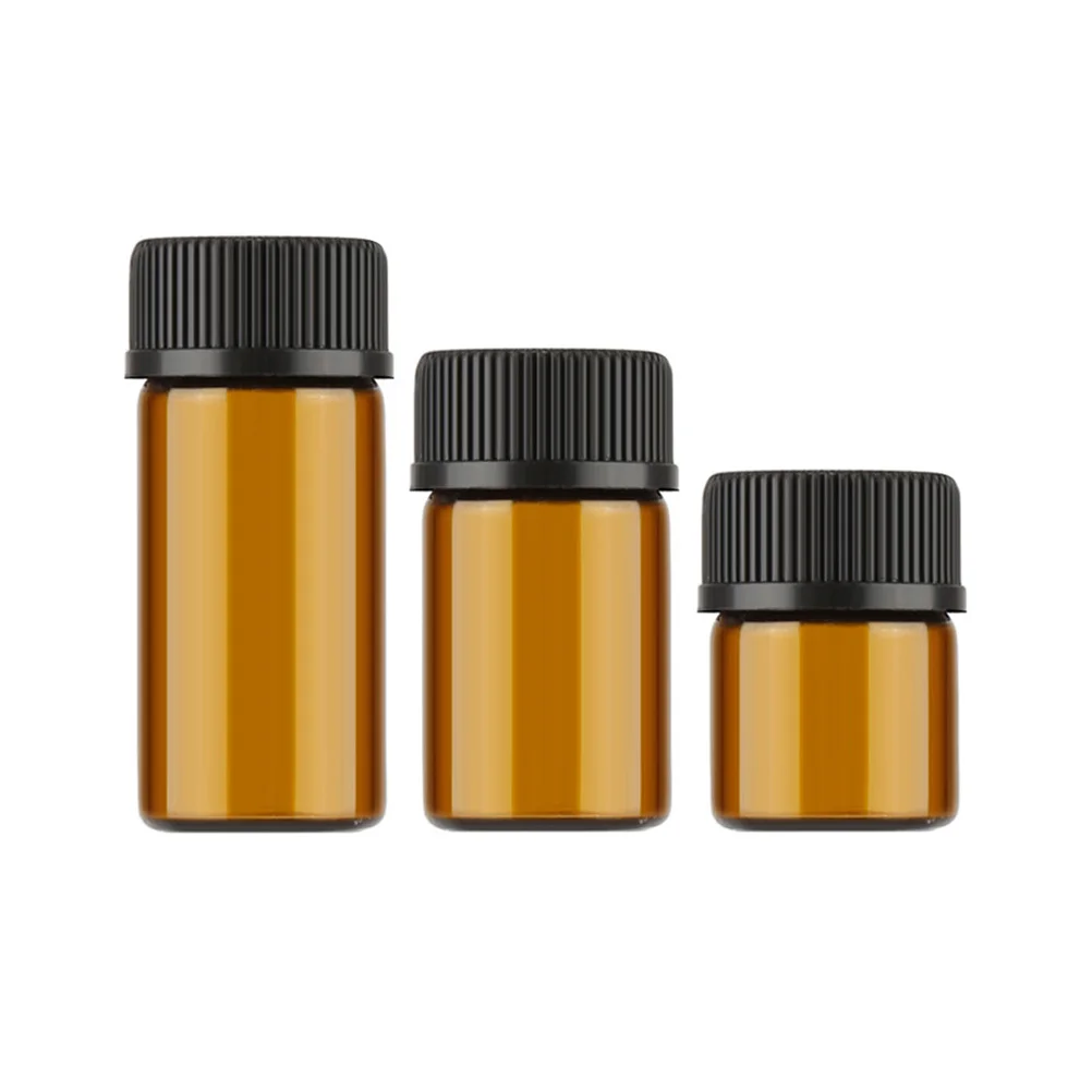 10 個 3 ミリリットルダークブラウンミニボトルエッセンシャルオイル香水化学旅行便利な穀物蓋漏れ防止ガラスボトル