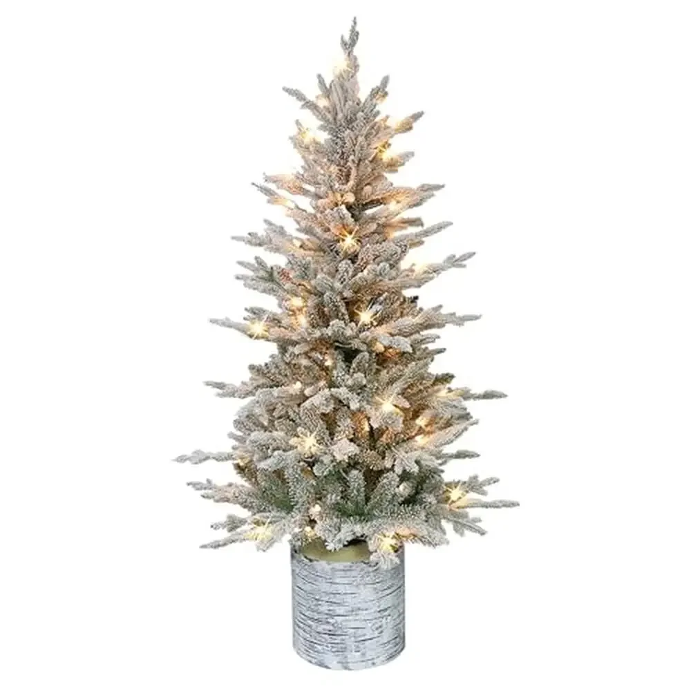 Flocked Arctic Fir Artificial Christmas Tree 4.5ft Pre-Lit w/ 70 Clear Lights & Sturdy Potted Stand