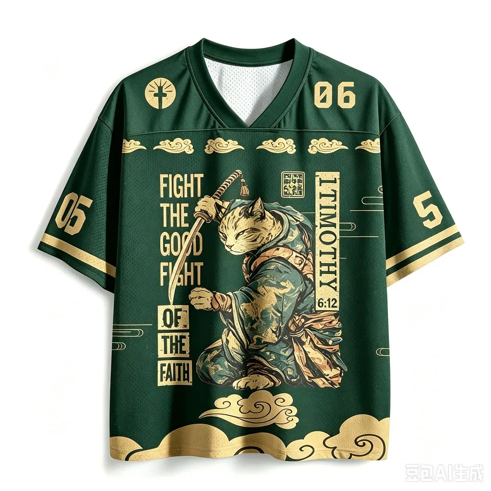 3D-Druck Herren V-Ausschnitt Locker Sitzendes Sport-Schnelltrocken-T-Shirt Sommer Neuer Stil Japanischer Katzenkrieger Lässiger Straßentrend. Eltern-Kind-Top – Detail 5