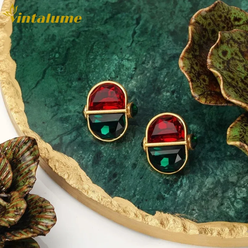 

Серьги-гвоздики Vintalume с красными и зелеными стразами для женщин, модные украшения, минимализм, простые, компактные, штабелируемые, маленькие серьги, подарок