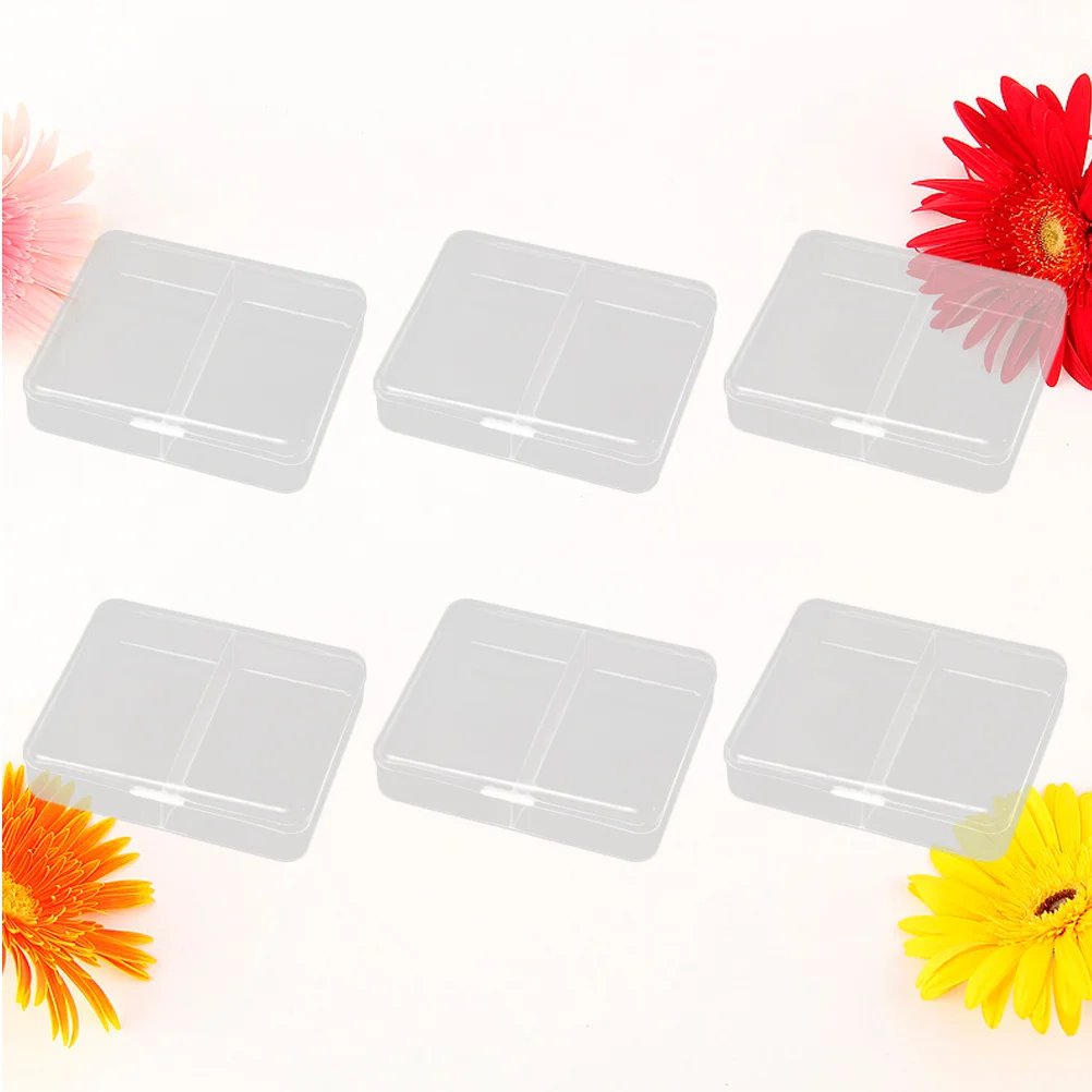 6Pcs Plastic Storage Container Transparent Rectangular Case Organizer for Earrings Jewelry Pen School Office Plastic Box