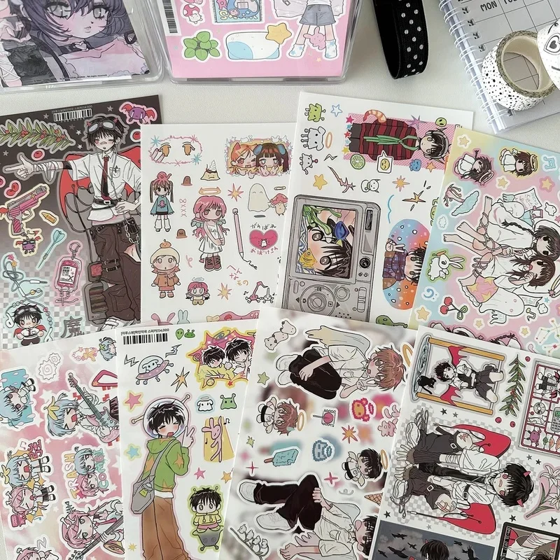 1/8PCS Korean Anime Character Stickers Cartoon Demon Boy Angel Girl Sticker Cute Journal Diary Scrapbook Diy Decorative Stickers