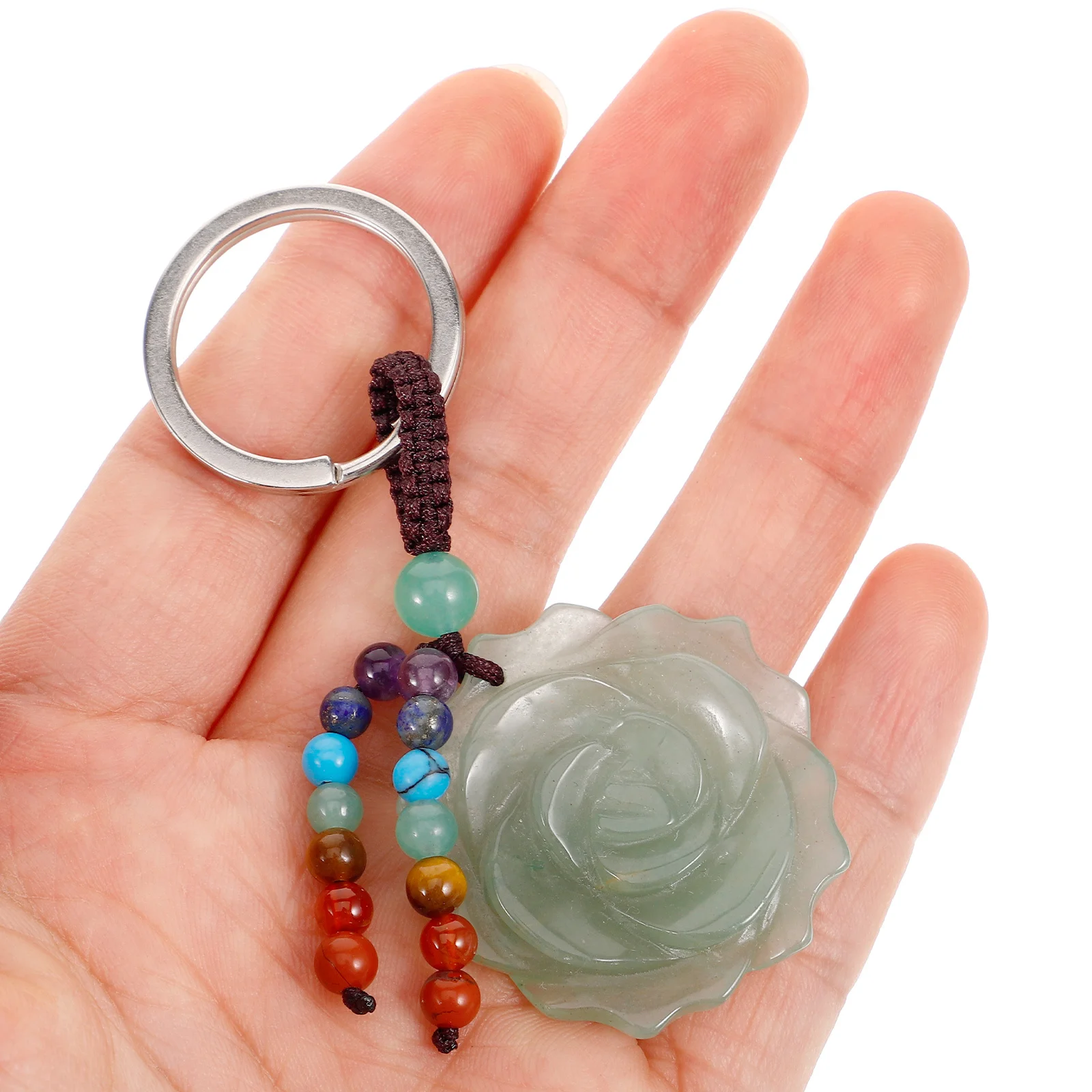

Rose Design Keychain Pendant Green Aventurine Portable Bag Pendant Car Keyring Decorative Backpack Hanging Charm Gift