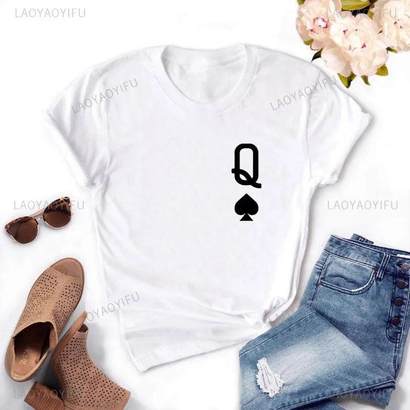 Magliette da donna con stampa Queen of Spades maglietta Casual in cotone divertente per Lady Yong Girl Top Tee Hipster Summer All-Match Top Clothes