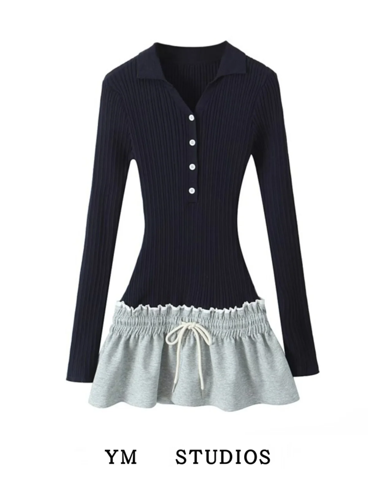 

Трикотажная юбка College Sle с воротником цвета Blo Design Sweet And Spicy Wind Long Sve ort для молодых девушек