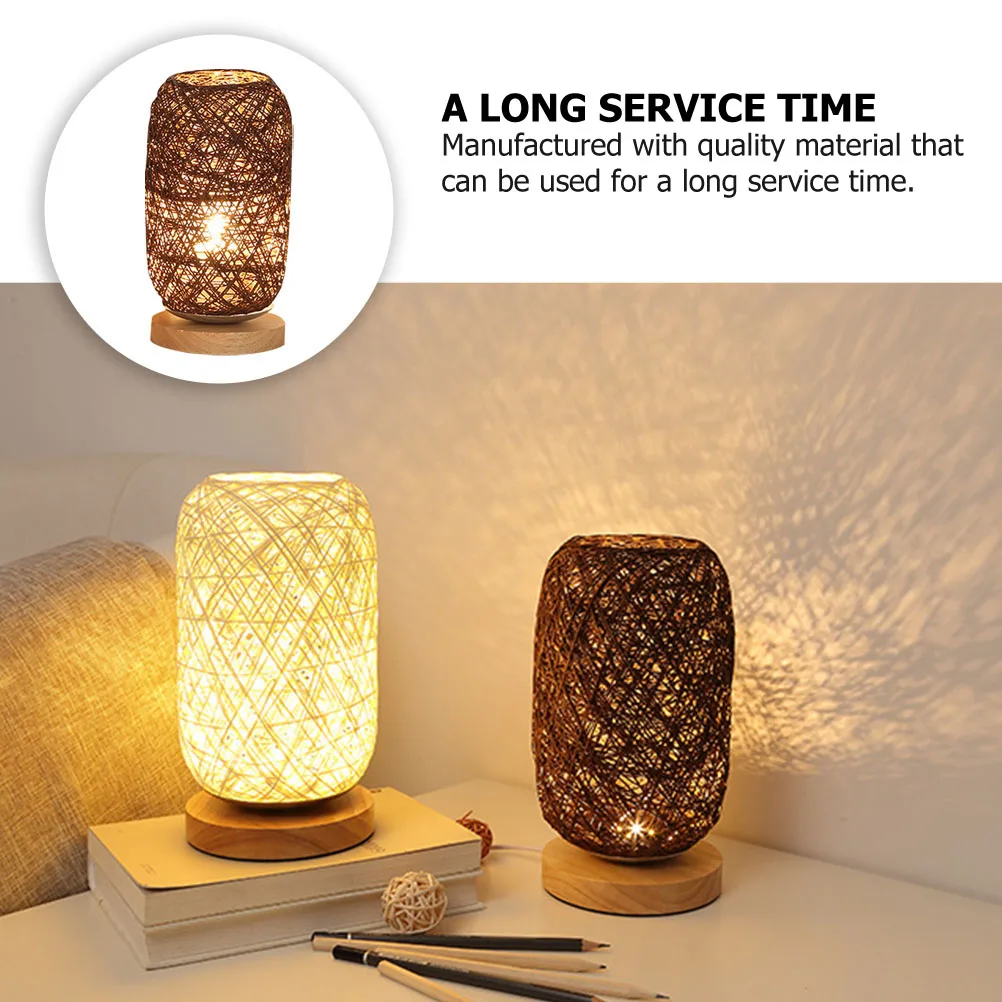 

LED Desk Lamp Wooden Twine Table Side Bedside Small Accent Lamps Miss Woven Light