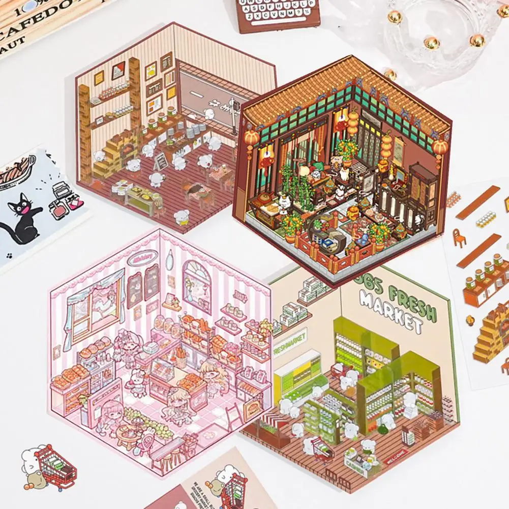 Наклейки с мультяшным домом, 3d наклейки с домом для проектов «сделай сам», забавные мультяшные сцены для взрослых, детей, миниатюрные наклейки для снятия стресса