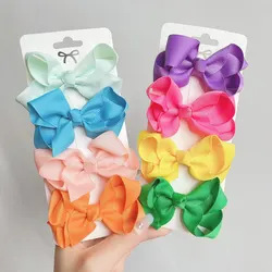 1piece  Bows Solid Hair with Clip for Cute Baby Girls Boutique Plain Knot Ribbon Bows Hairpin Headwear Kids Hair Accessories