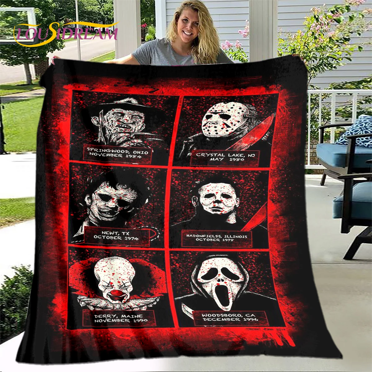 Horror Movie Characters Chucky Freddy Clown Blanket,Flannel Blanket Throw Blanket,Warm Blanket for Living Room Bedroom Beds Sofa