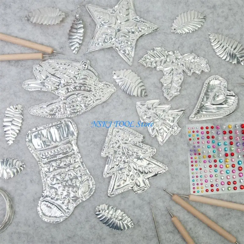 

L8RC Foil Art Embossed Christmas Ornament Craft Set For Home Festival Decoration
