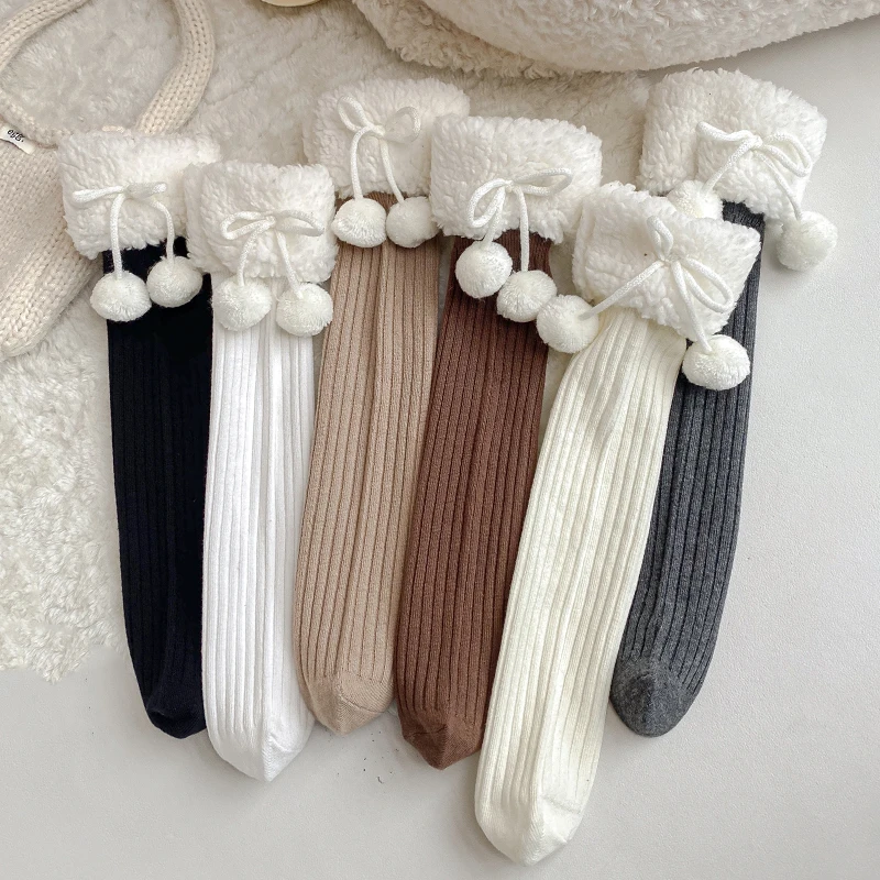 1 Pairs New Winter Warm Girls lamb Wool Socks Cute Kawaii Lolita Princess Tube Socks Children Knee Long Socks For 1-8 Years