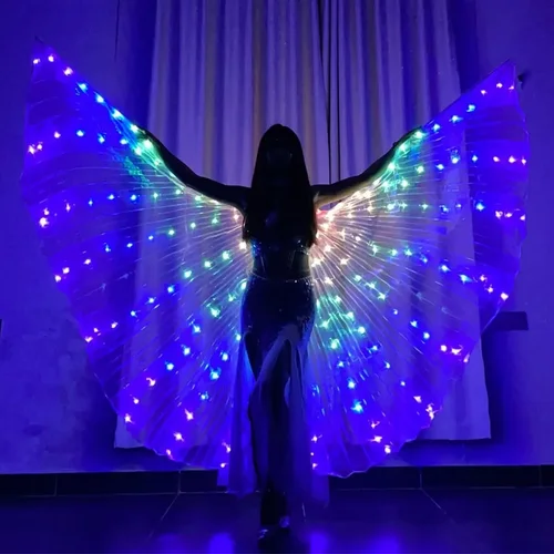Imagen 2 del producto Alas LED para danza del vientre, alas de Isis para Halloween, lámpara LED brillante, accesorios para disfraces de danza del vientre, palos para adultos y niños