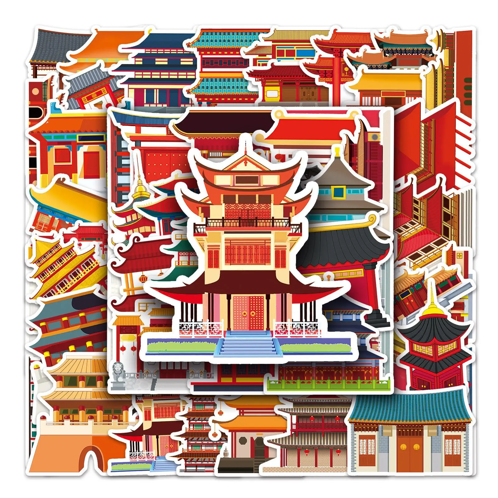 10/30/50pcs Chinese Ancient Architecture Scenery Chinese Style Graffiti Sticker Laptop Phone Diy Bicycle Car Decoration Sticker