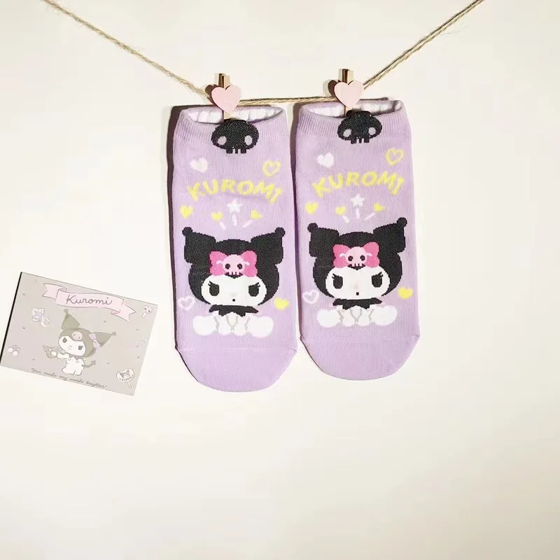 لـ Kulomi موضة جديدة كارتونية للنساء Kawaii Hello Kitty Kuromi Cinnamoroll جوارب قصيرة لطيفة للفتيات جوارب مريحة قابلة للتنفس