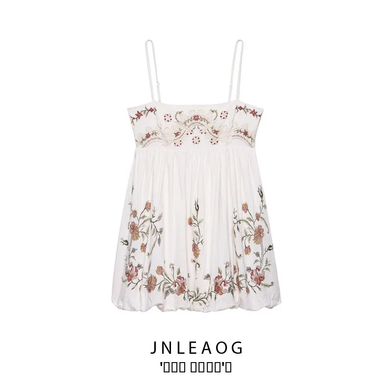 JNLEAOG 봄 신상 여성 패션 디자인 자수 캐주얼 하이웨이스트 폴리에스터 섬유 여름 원피스