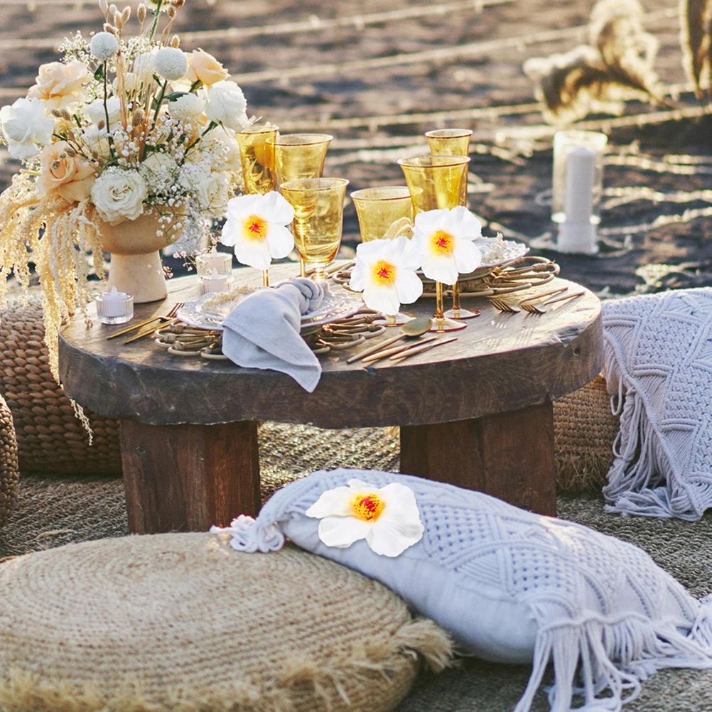 

10pcs Simulation Hibiscus Flowers Artificial Tropical Decor For Hawaiian Party Luau Decorations Boho Home Wedding Arrangements