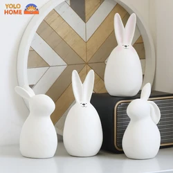 New Cute Ceramic Rabbits Decorations Wedding  Decorative Statue Nordic Home Room Decor Tabletop Home Decor Christmas Decoration