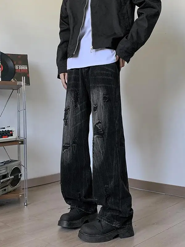 

Джинсы мужские Bla Lightning Pattern Hole, свободные расклешенные брюки в уличном стиле, осенние модные прямые джинсы