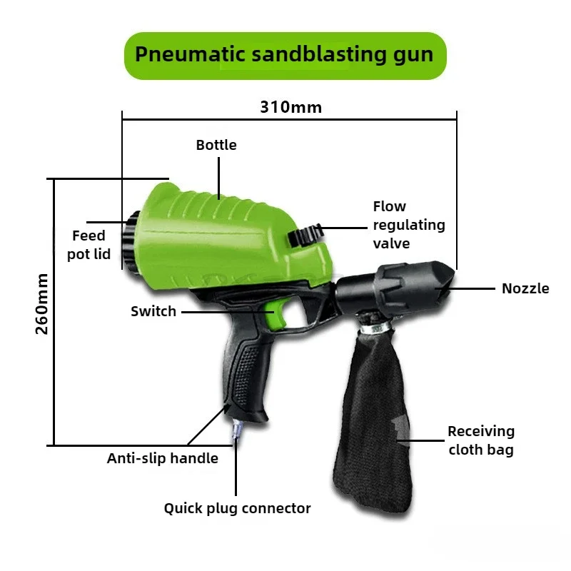 Handheld Small Pneumatic Sandblasting Gun Portable Electric Tool Accessories Large Capacity Material Pot