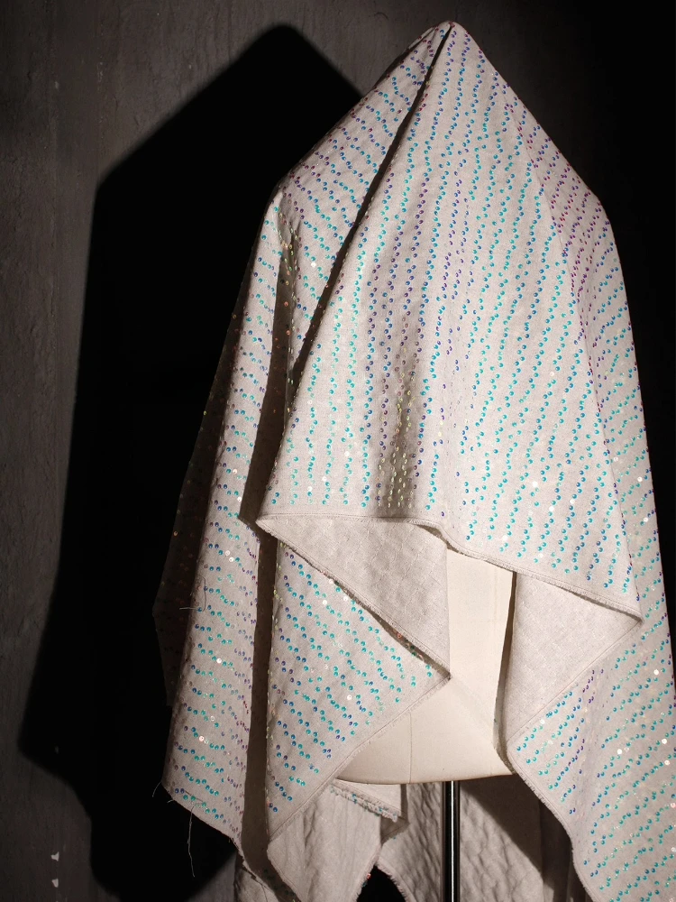 

Новая хлопковая льняная ткань в китайском стиле с жемчугом для верхней одежды, юбки, одежды, мягкая ручная работа, дизайнерская ткань для шитья по метрам