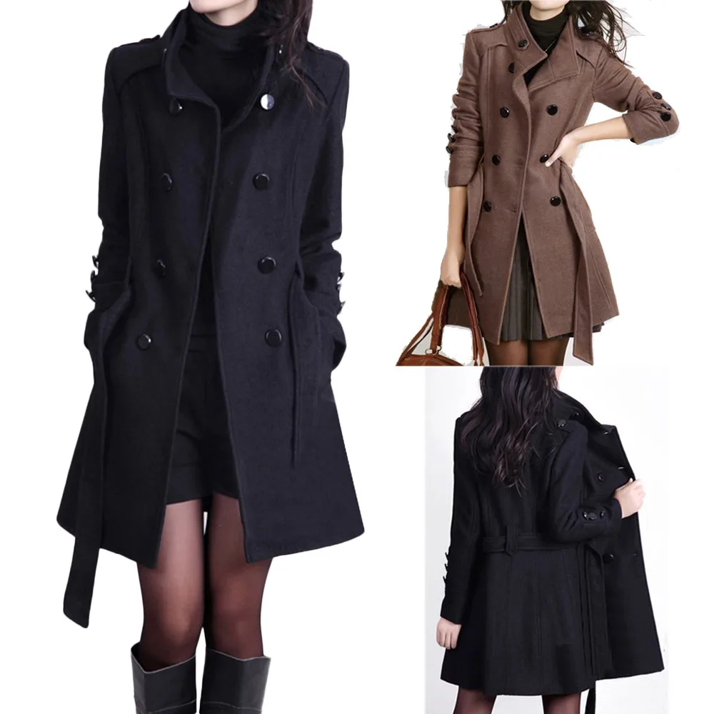 

Winter Outerwear Fashion Loose Winter Warm Long Sleeve Button Button Jacket Coat With Belt Woolen Overcoat Commuting Chaquetas