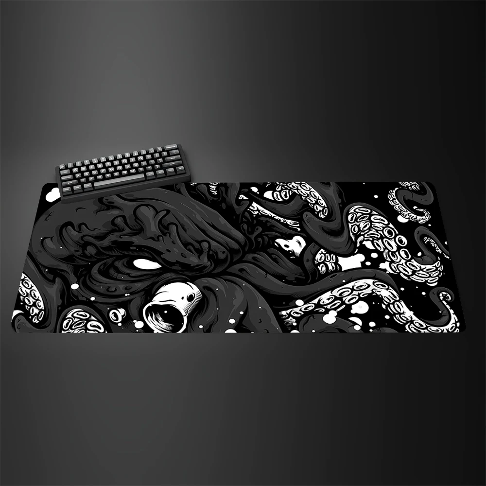 

Черный большой игровой коврик для клавиатуры и мыши с изображением осьминога, коврик для компьютерного стола, игровой коврик XL, удлиненный коврик для мыши, офисные аксессуары