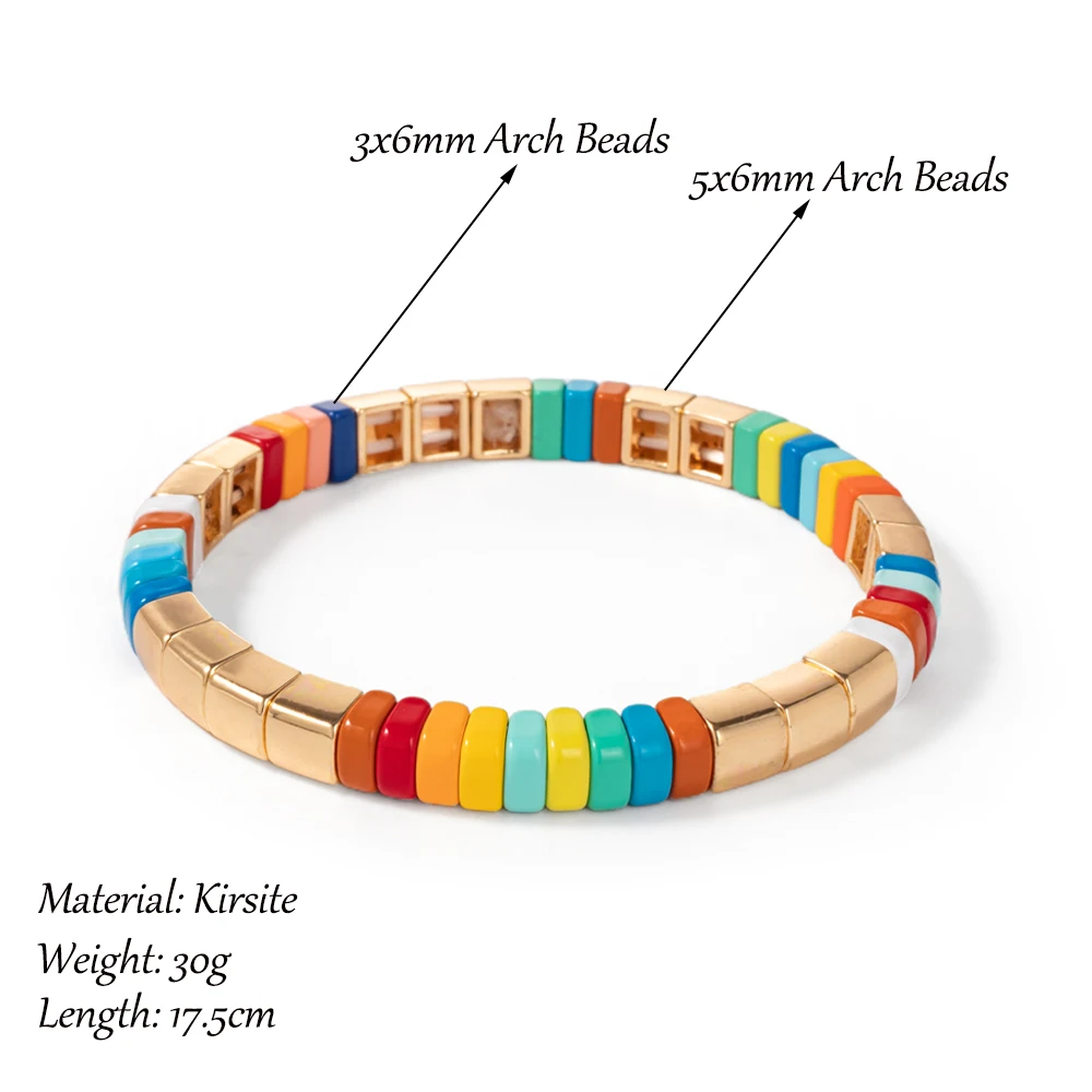 New Design 5x6mm Arch Beads Bangle For Women Bohemian Colorful Beaded Elastic Bracelets Rainbow Jewelry