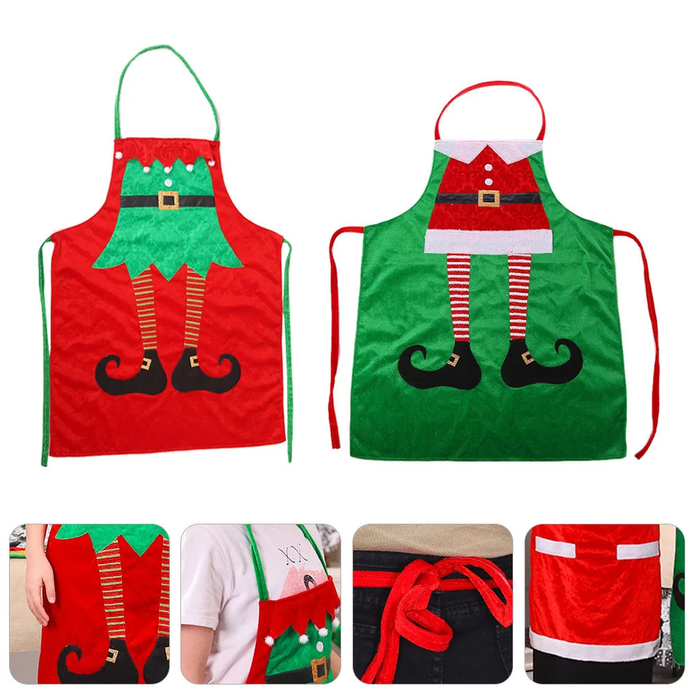 

2 Pcs Christmas Kitchen Apron Baking Waist Bib Women Cooking Velvet Aprons