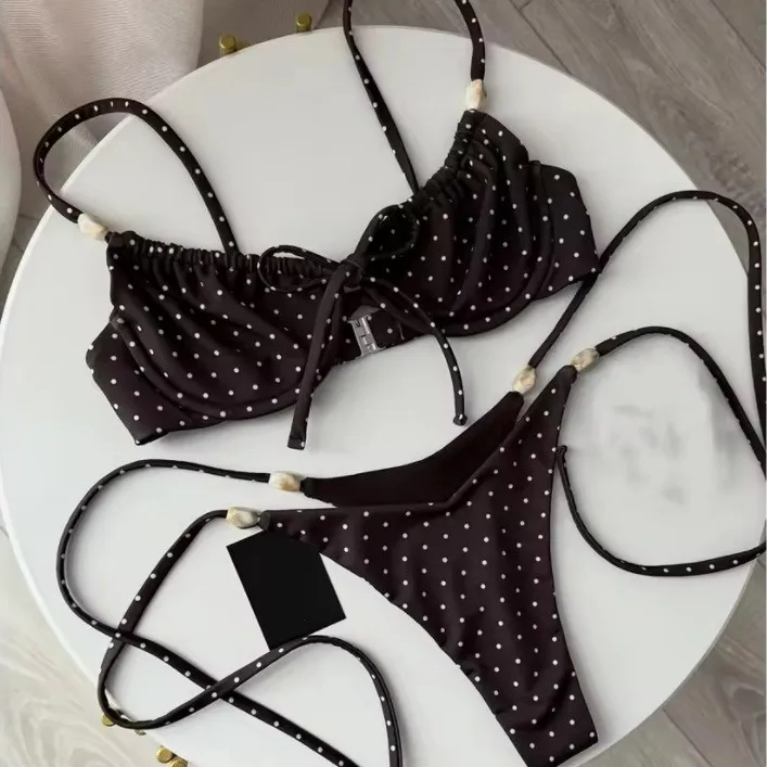 

Retro Polka Dot Underwire Bikini Set Women 2-Piece Black White Swimsuit Beachwear